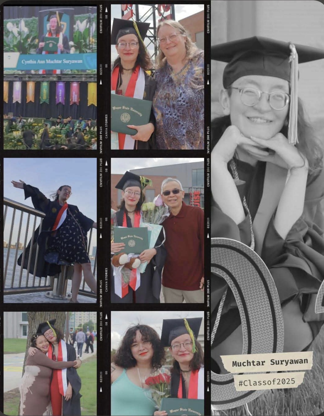 Filmstrip collage of Muchtar's 2025 graduation day